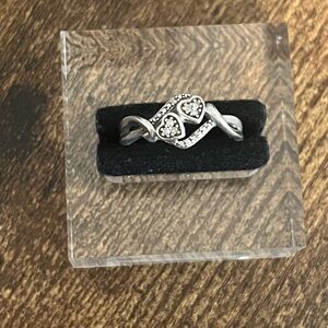 Vintage Diamond sterling silver double heart ring size 7